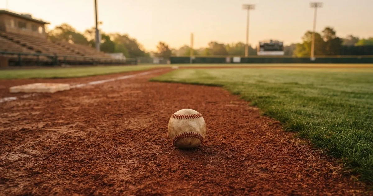 A ball on the centre spot of a grass pitch in morning light