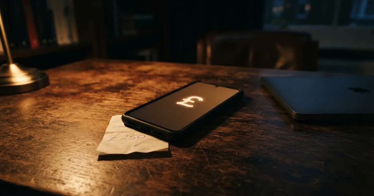 A hardware wallet and a closed laptop on a desk in dim light