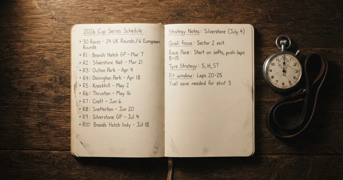 An open notebook with a pencil and a stopwatch on a wooden table