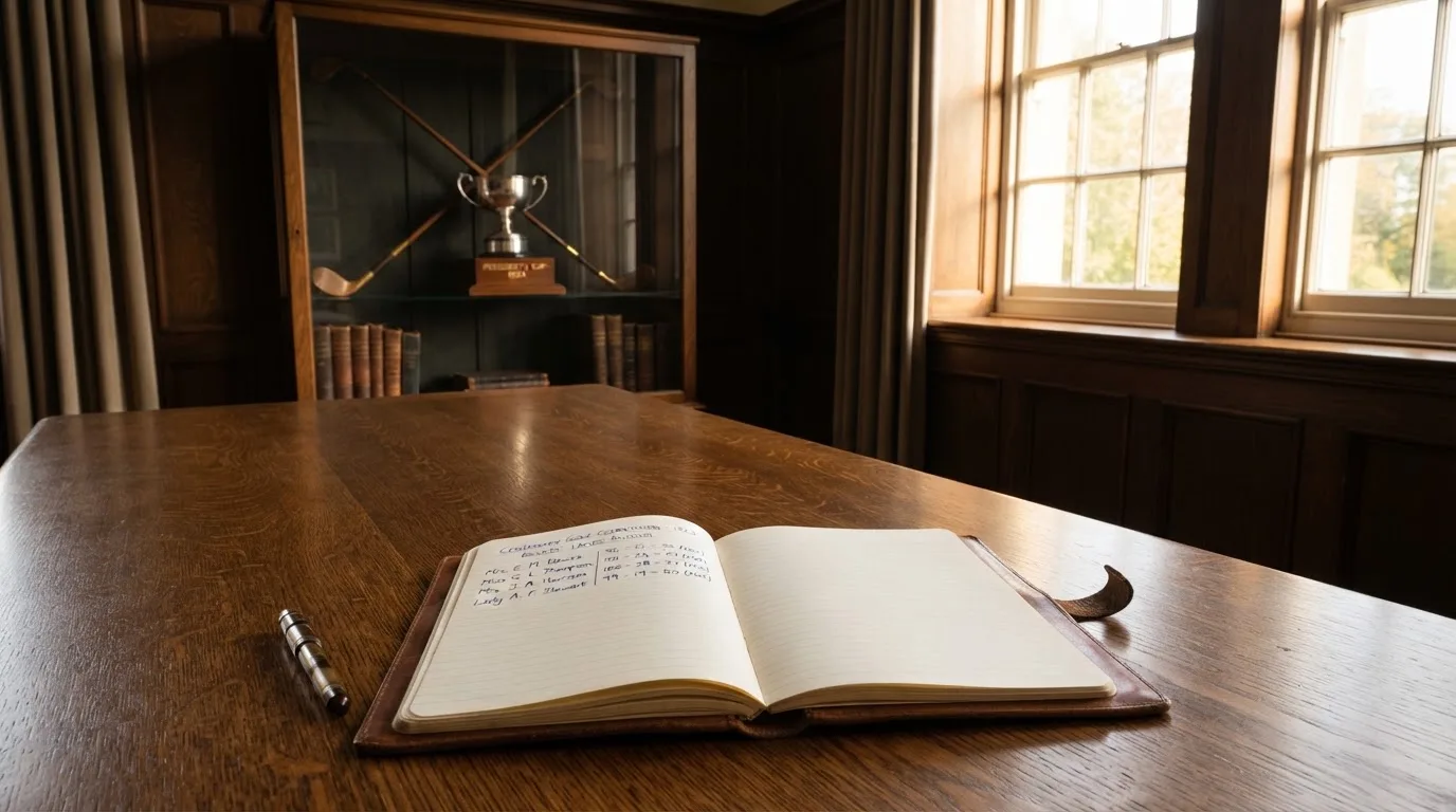 An empty courtroom with wooden benches in morning light