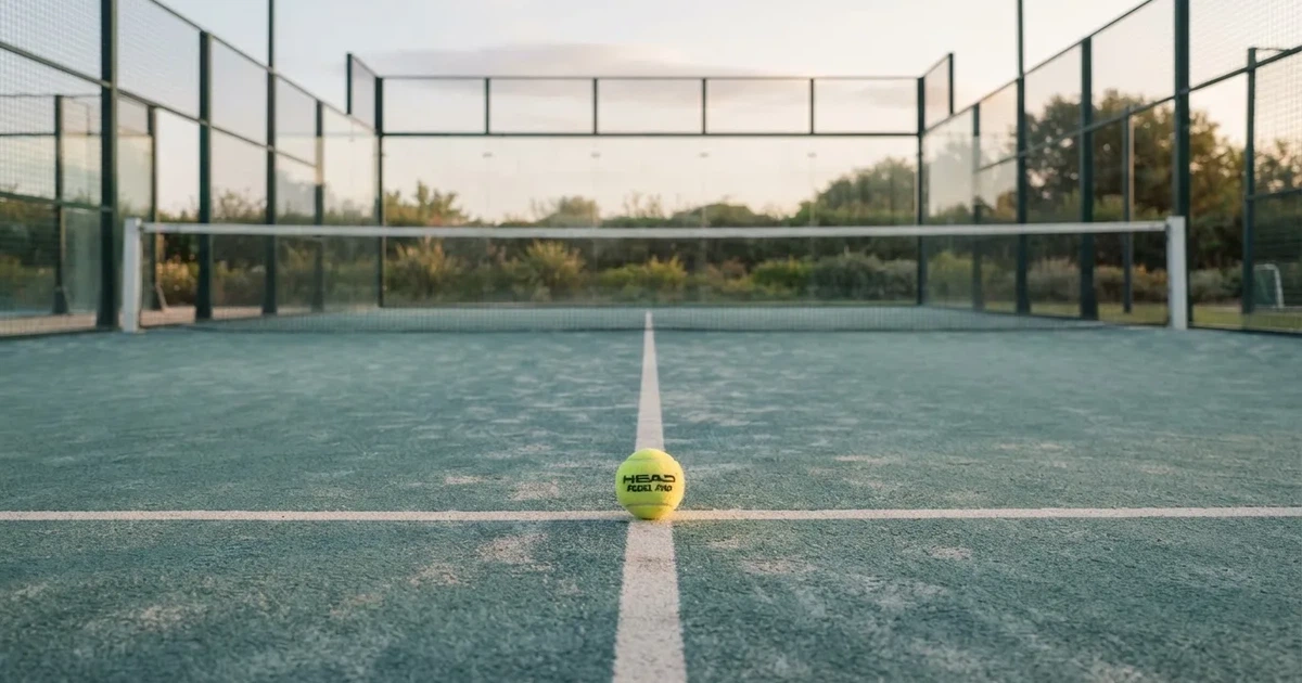 A ball on the centre spot of a grass pitch in morning light
